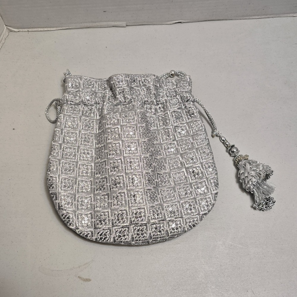 Silver Sequence Potli Bag Purse